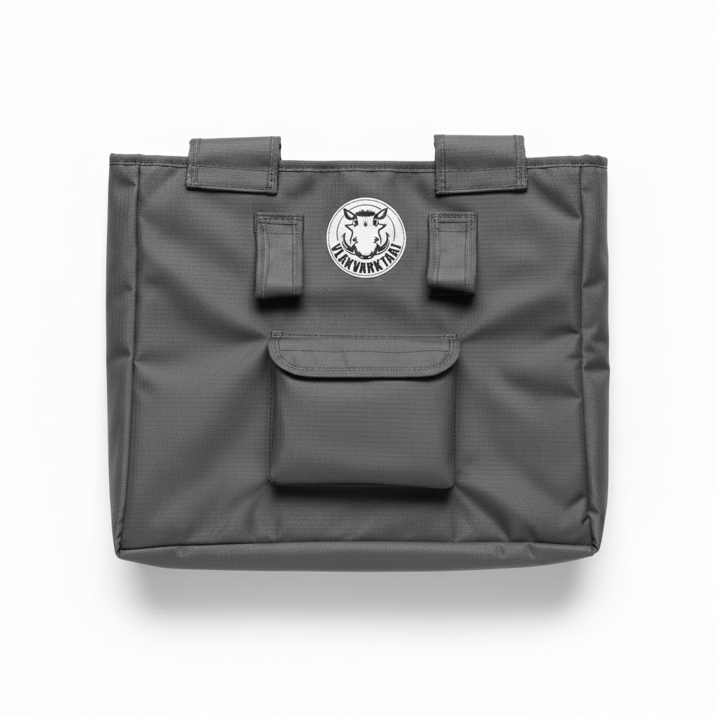 Braai Grill Bag in olive green hanging near bushveld braai area
